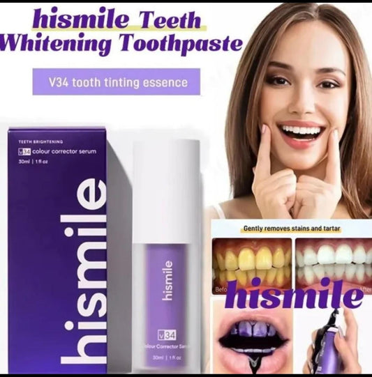 Hismile V34 Color Corrector Purple Teeth Whitening Toothpaste Kit without Toothbrush Pen Stripes